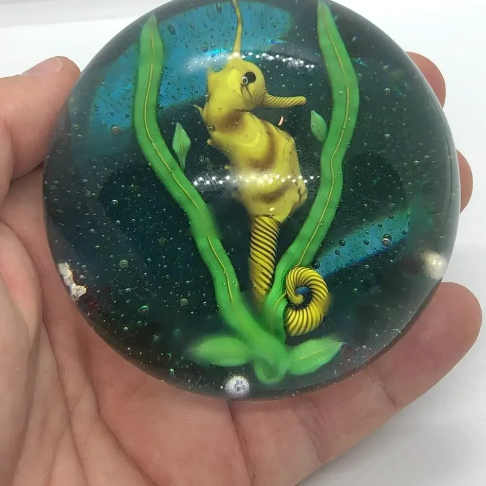 MINT Baccarat Paperweight Large 1975 Blue Seahorse Glass Crystal